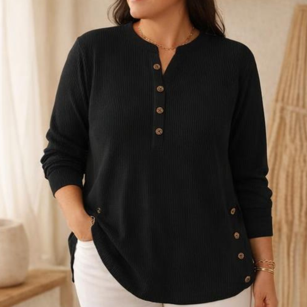 Lunavia - Ribbed Button-Up Henley Tunic