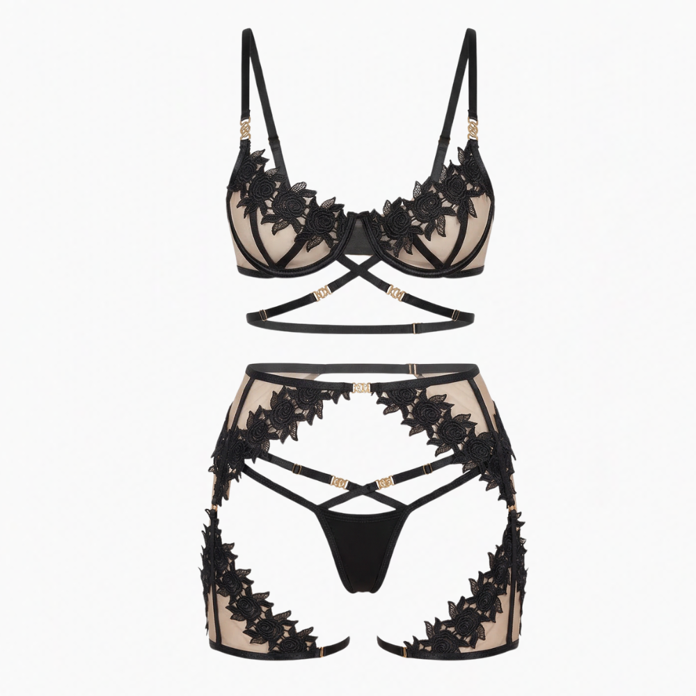Florenza – Floral Lace 3 Piece Lingerie Set