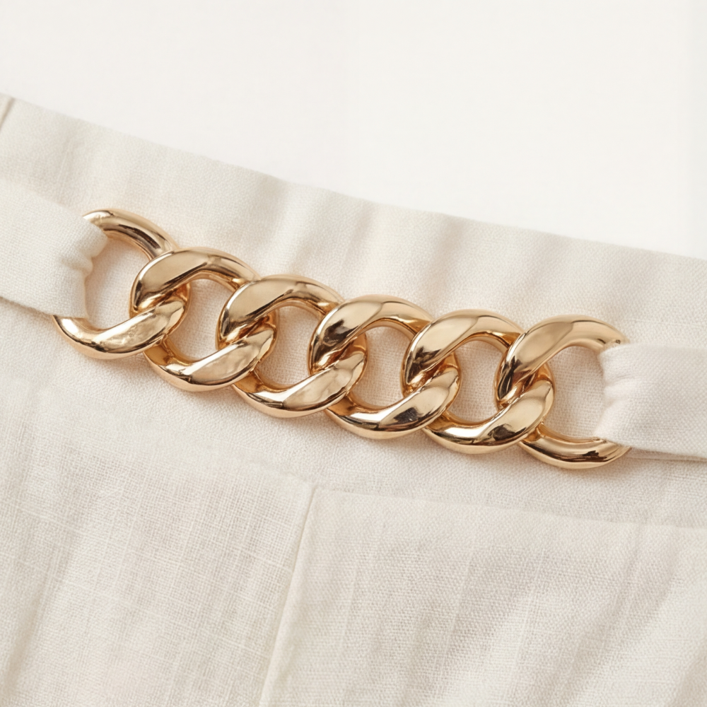 Florena – High Waist Wide Leg Trousers with Chain Accent