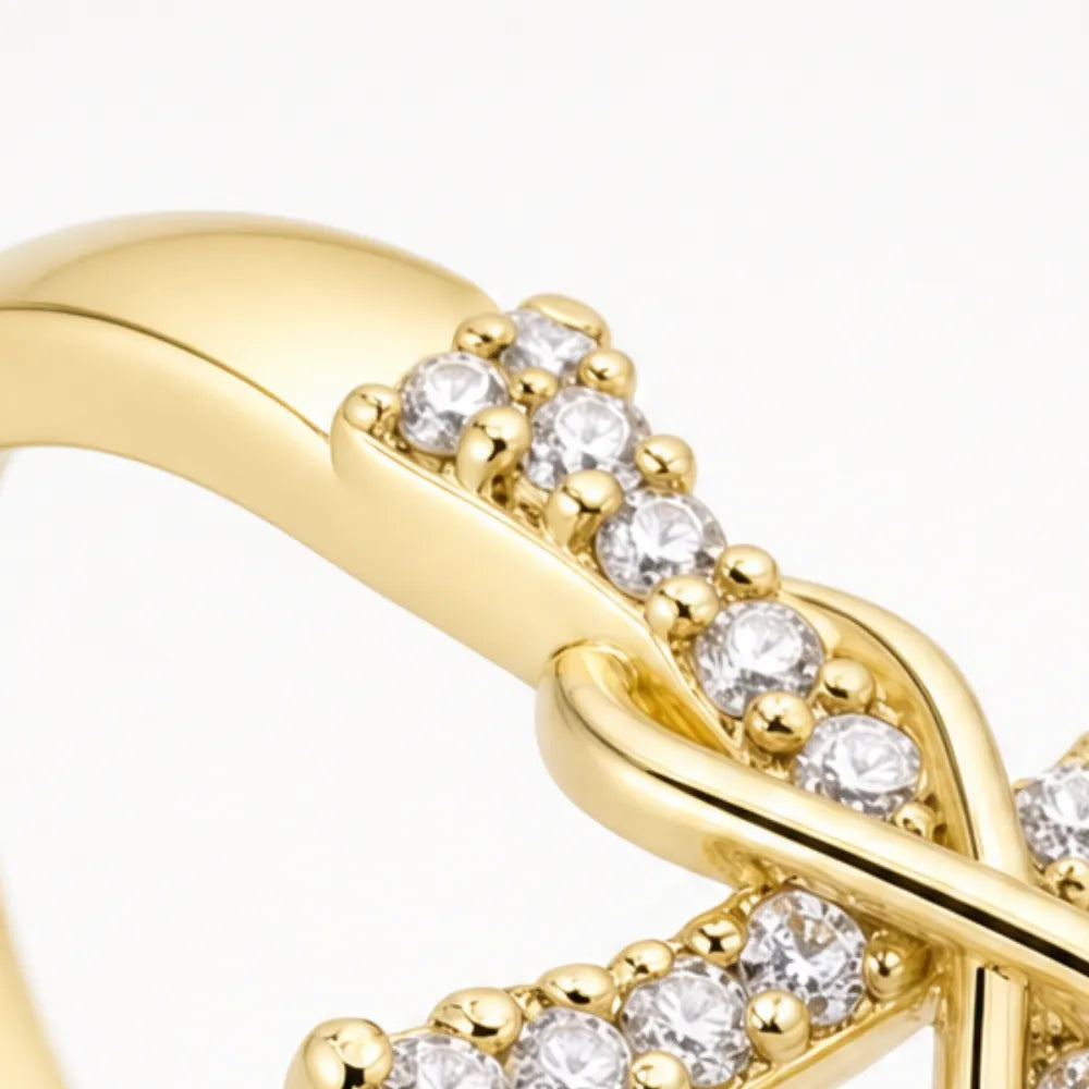 Graceloop – Mobius Cross Ring with Pavé Stones, Gold or Silver