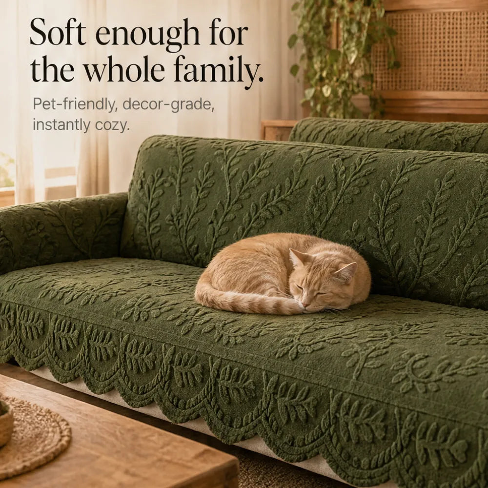 Hovela – Plush Non-Slip Couch Cover with Botanical Texture