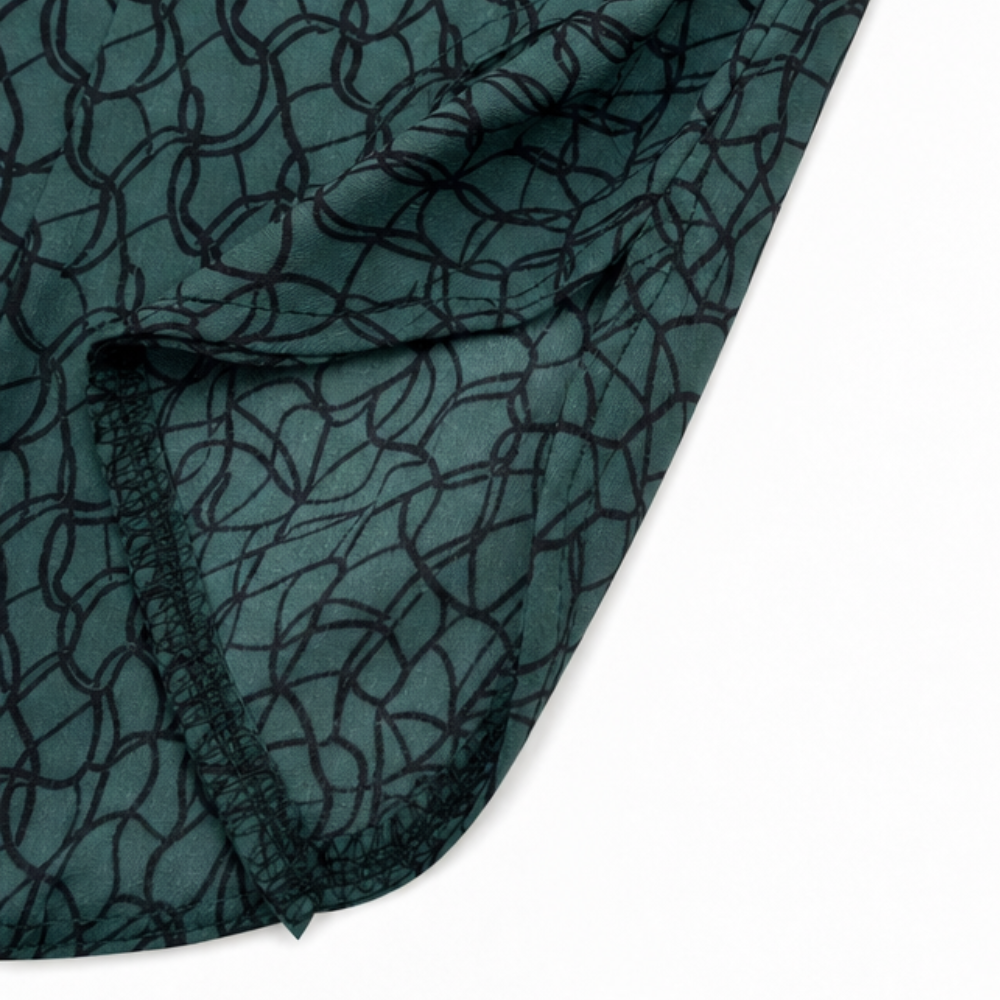 Drapella – Geometric Print V-Neck Tunic Blouse with Roll-Tab Sleeves