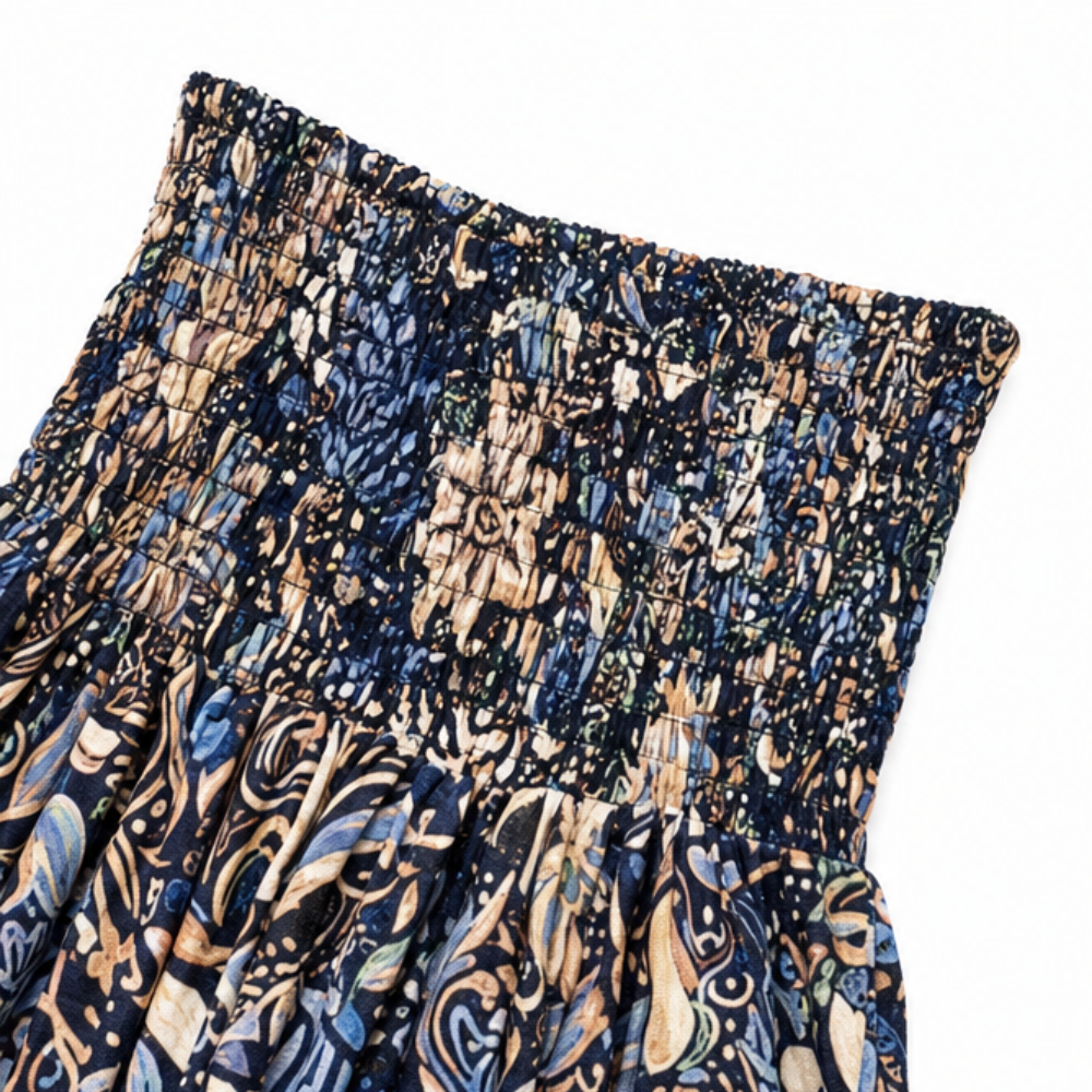 Floressa – Smocked High-Waist Floral Maxi Skirt with Flowy A-Line Sweep