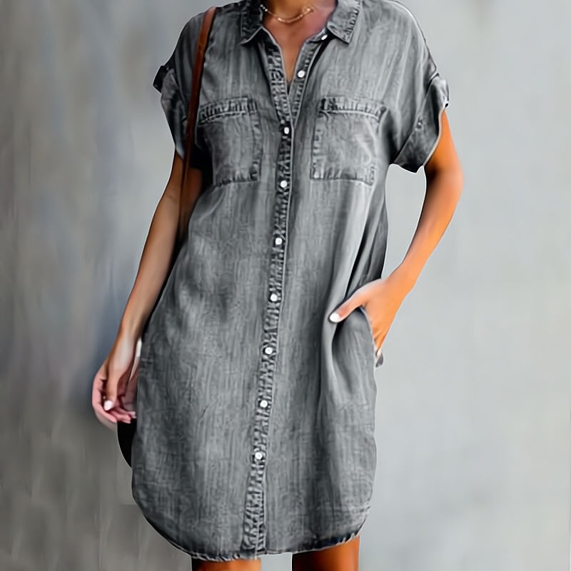 Lunarelle - Casual Button Denim Shirt Dress