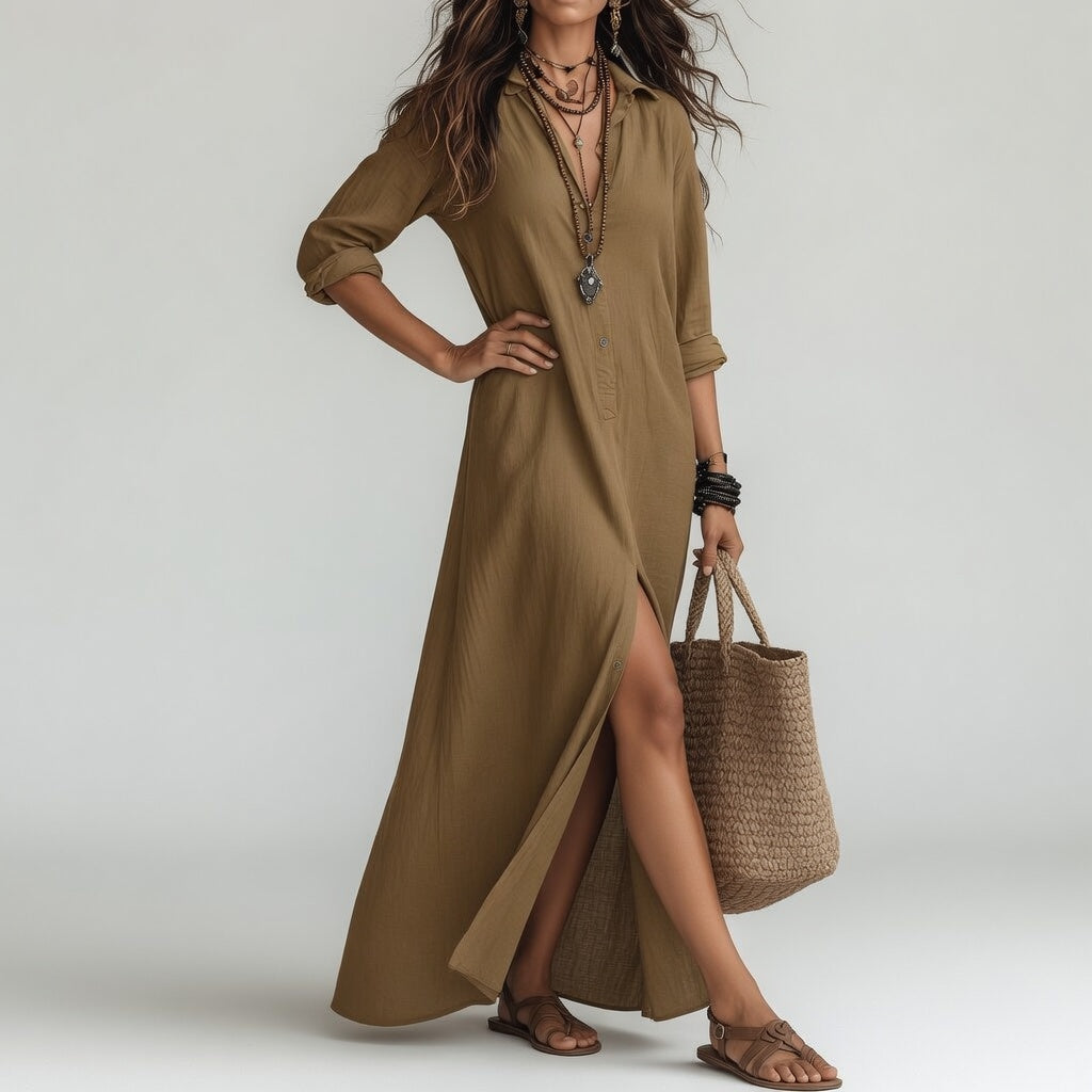 Oversized Bohemian Long Shirt Dress - Pure Fluid and Timeless Cotton