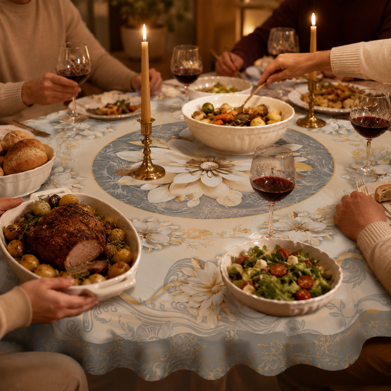 Florenza – Embossed Floral Waterproof Tablecloth for Round & Rectangular Tables