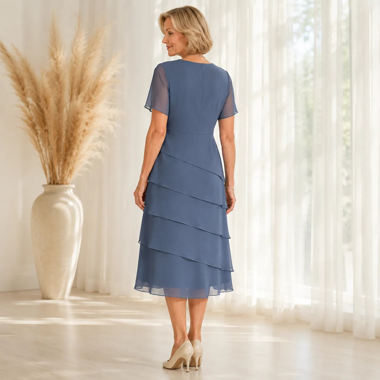 Florenza – Tiered Chiffon-like Midi Dress for Weddings and Events