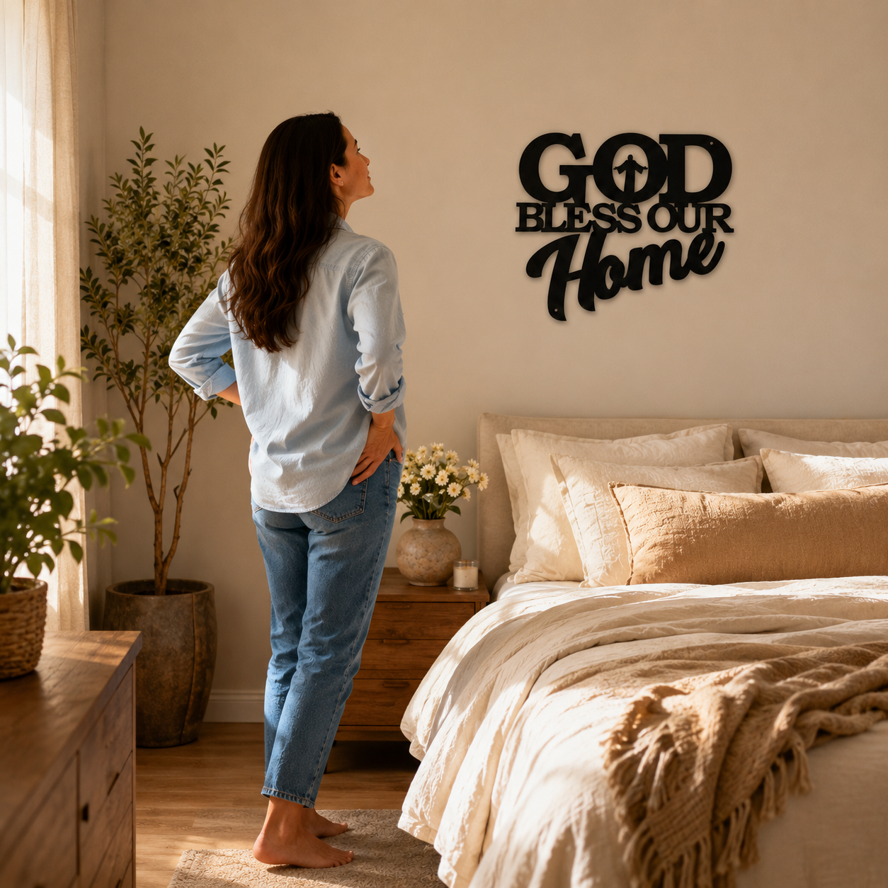 Hearthwell – Black Metal Wall Sign, Faith & Home Decor Art