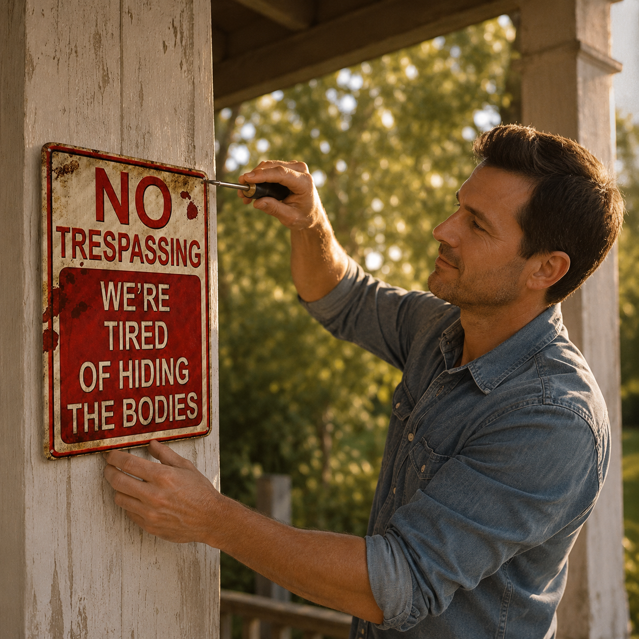 Hollerwood – Rustic No Trespassing Tin Sign for Porch Garage Garden
