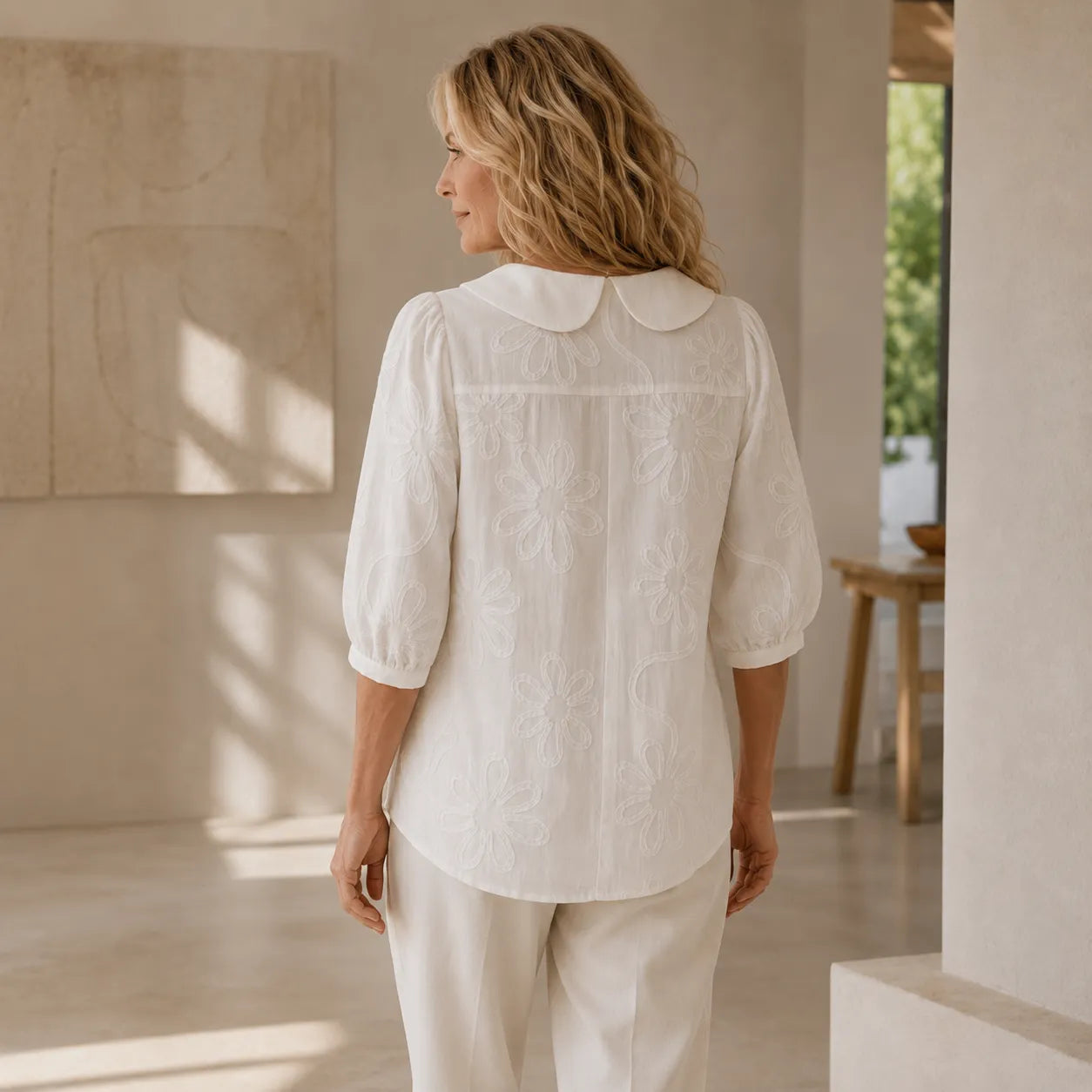 Fiora – Textured Floral Blouse with Puff Sleeves