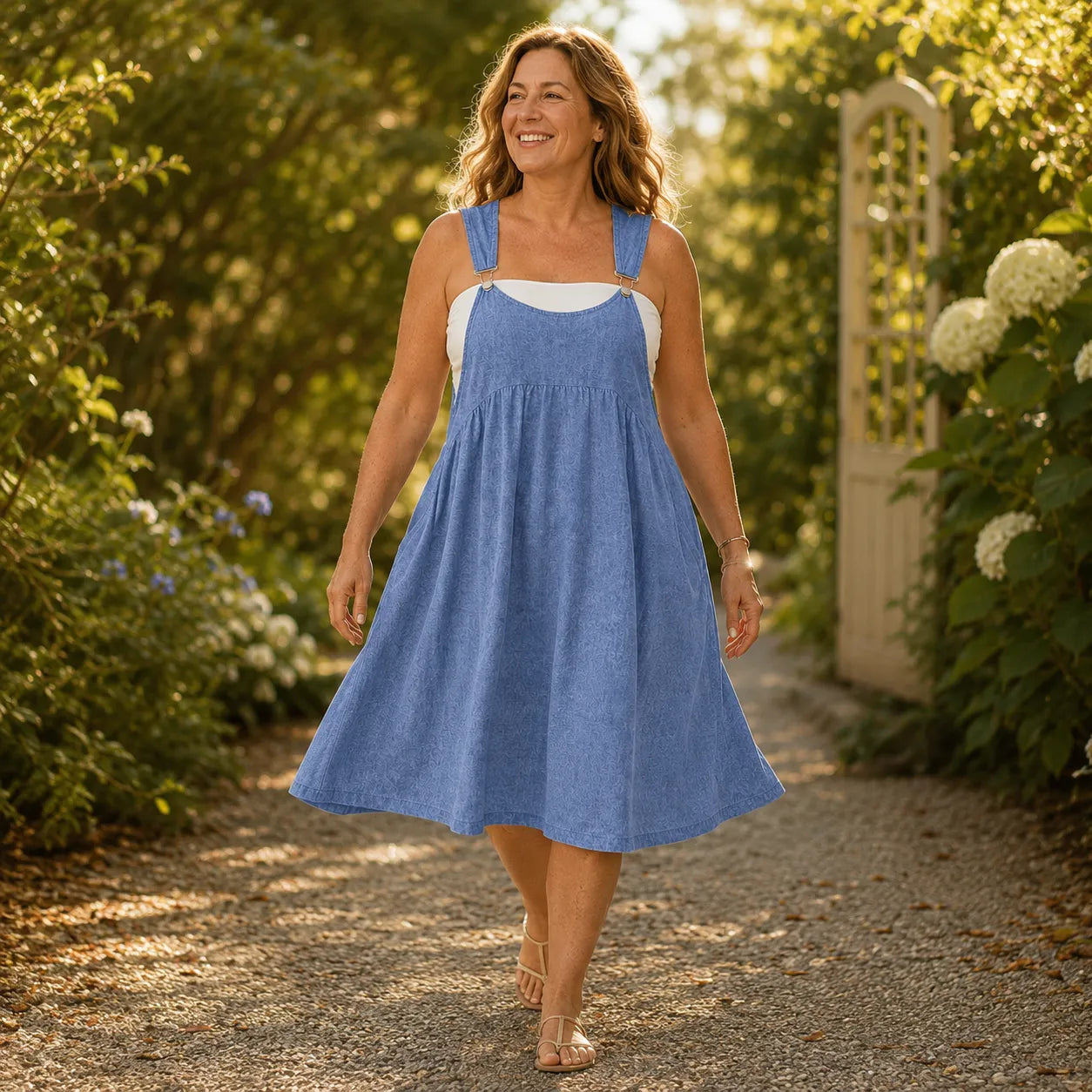 Cloverly – Empire-Waist Pinafore Babydoll Dress with Pockets, Plus Size 0XL–5XL