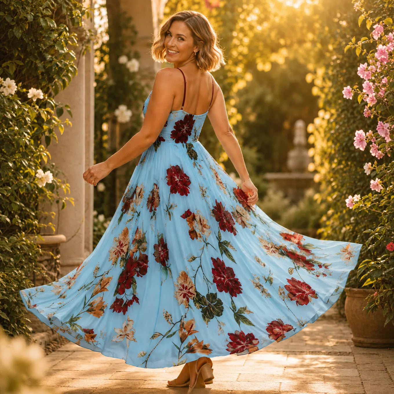 Florenza – Floral Spaghetti Strap Maxi Dress with V-Neck