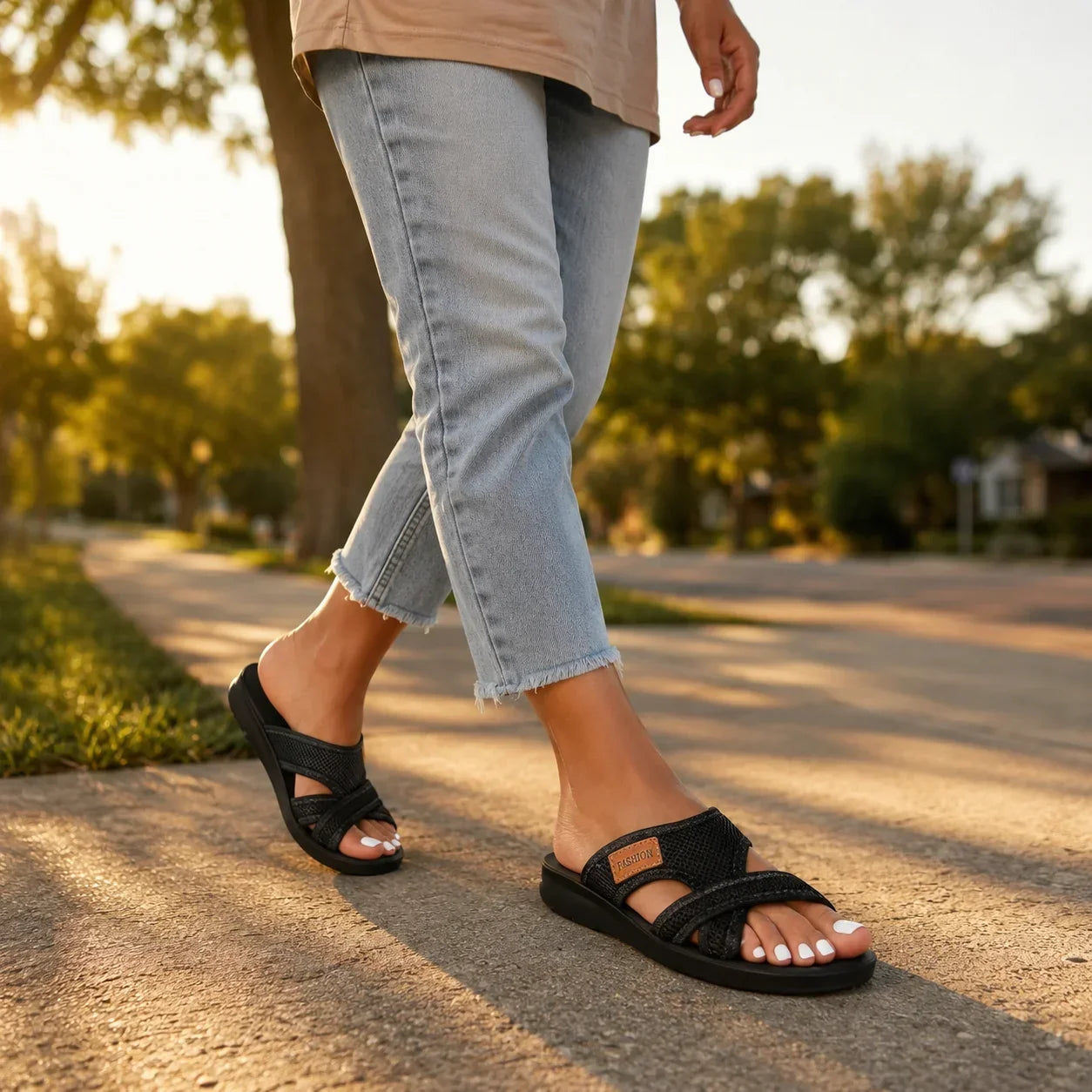 Breezely – Breathable Mesh Slide Sandals for Wide Feet, Open Toe Comfort