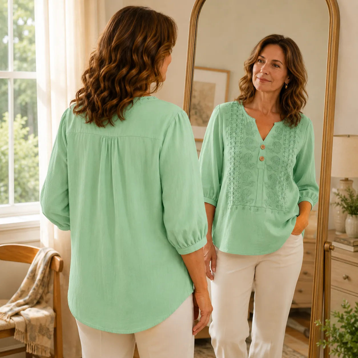Florenza – V-Neck Blouse with Buttons