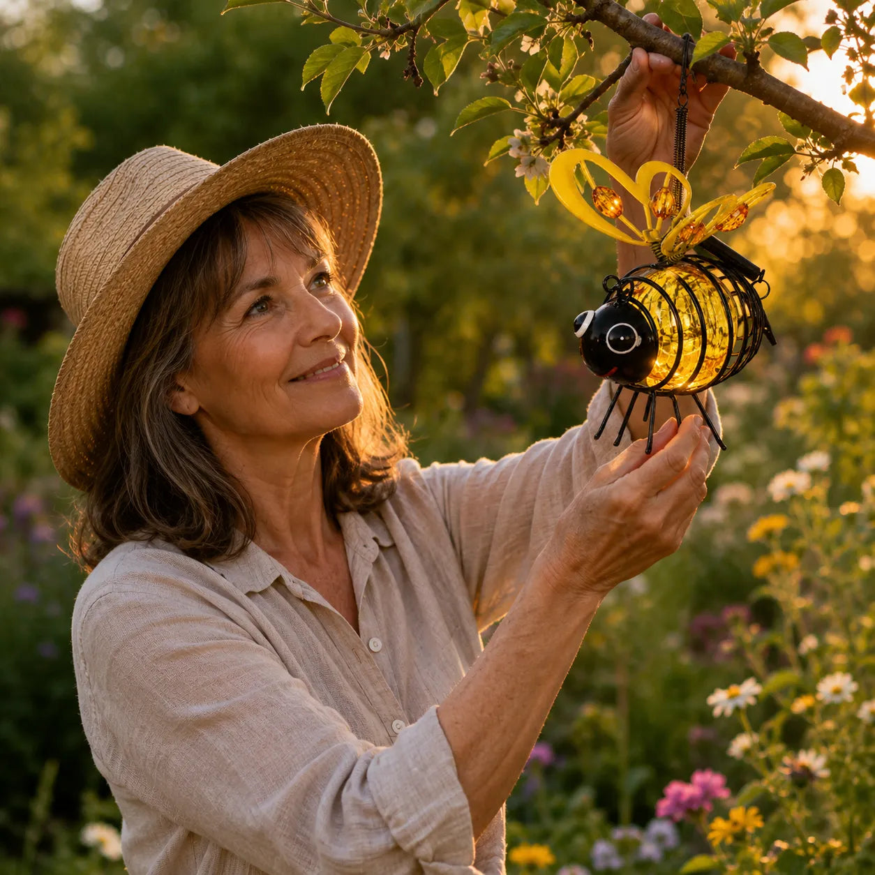 Honeyglow – Solar Bee Garden Light with Amber Glow, Weatherproof Hanging Yard Decor