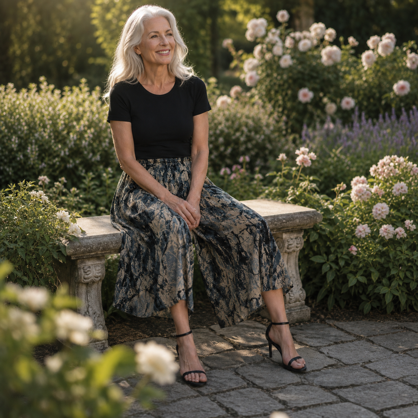 Florenza – Wide-Leg Flowy Summer Capri Pants with Elastic Waist & Pockets