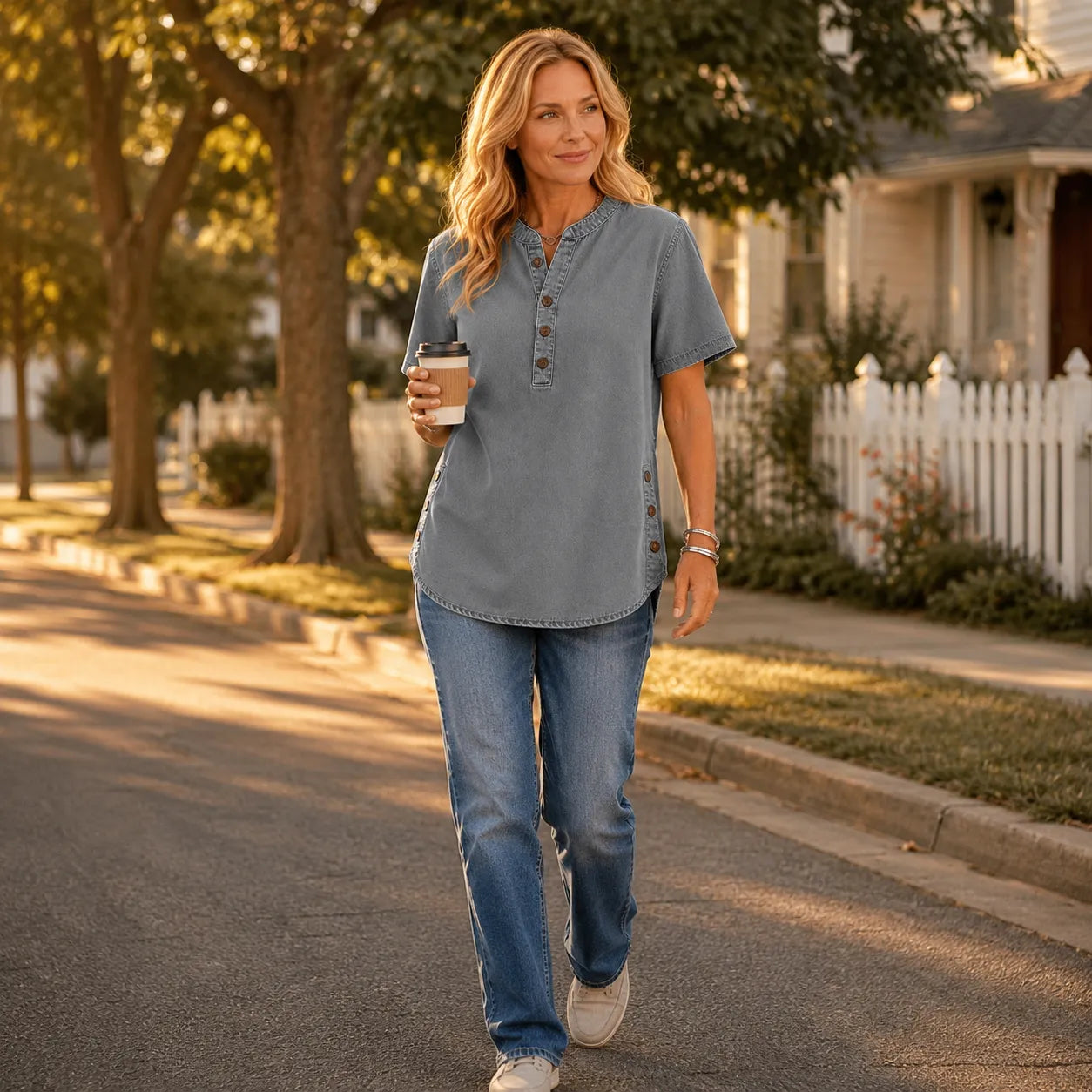 Avelyn – Henley Tunic Top with Side Buttons for Women
