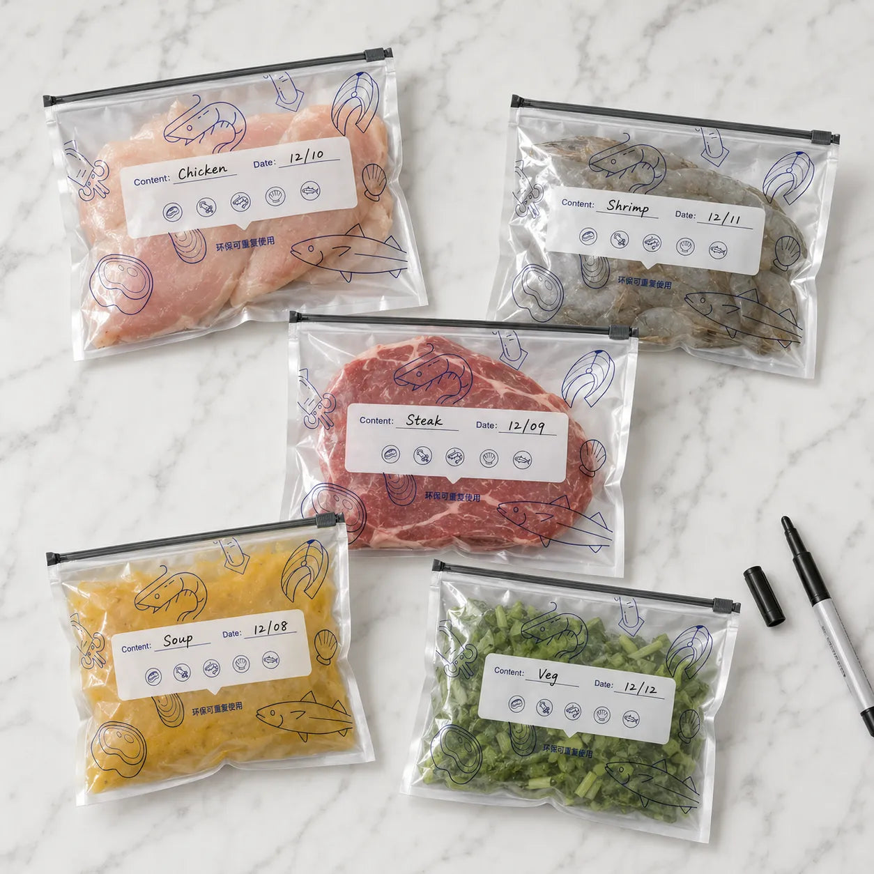 Freshlock – Reusable freezer storage bags with label panel, 10 pack