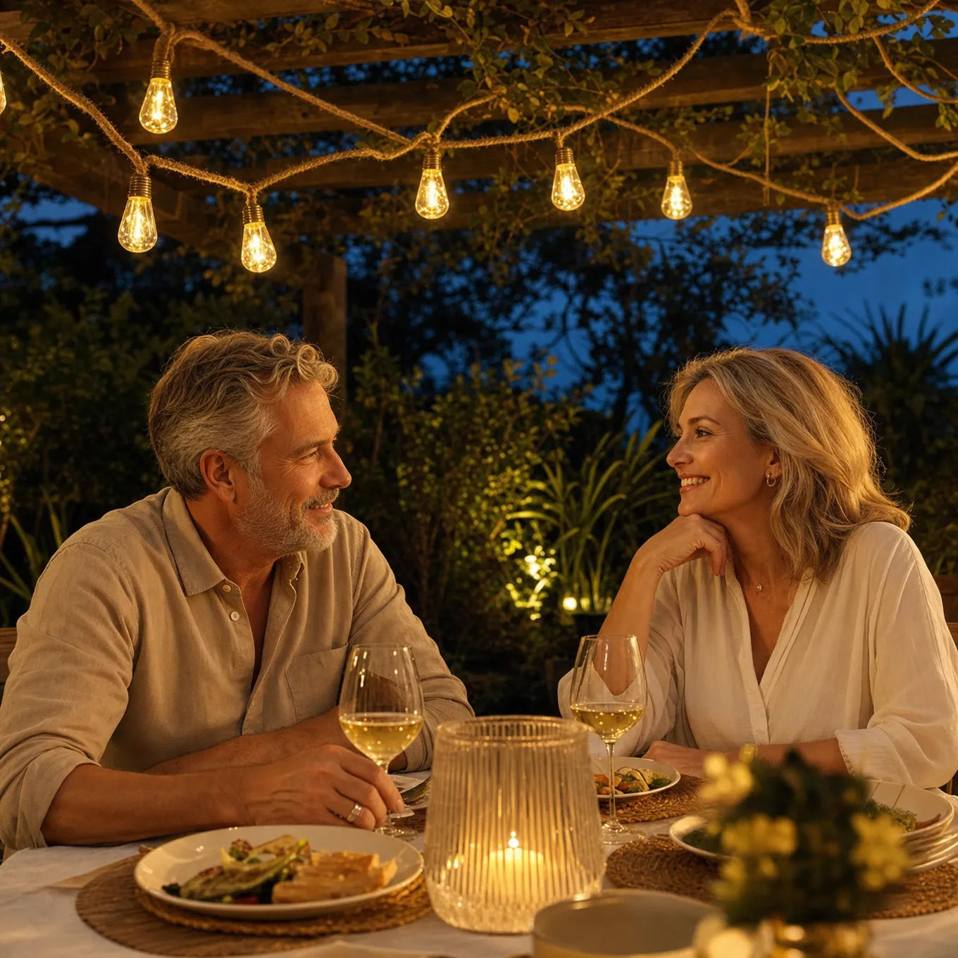 Glowvine – Solar Hemp Rope String Lights with Vintage LED Bulbs