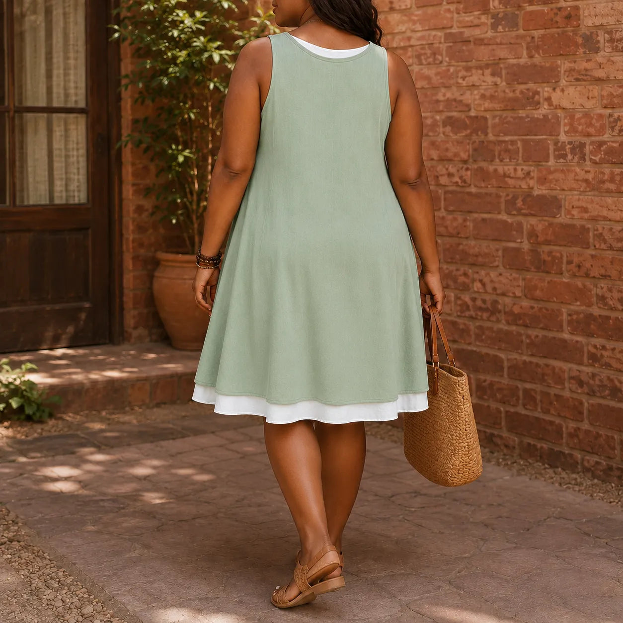 Breezella – Layered Summer Swing Dress, Sleeveless Two-Piece-like Design