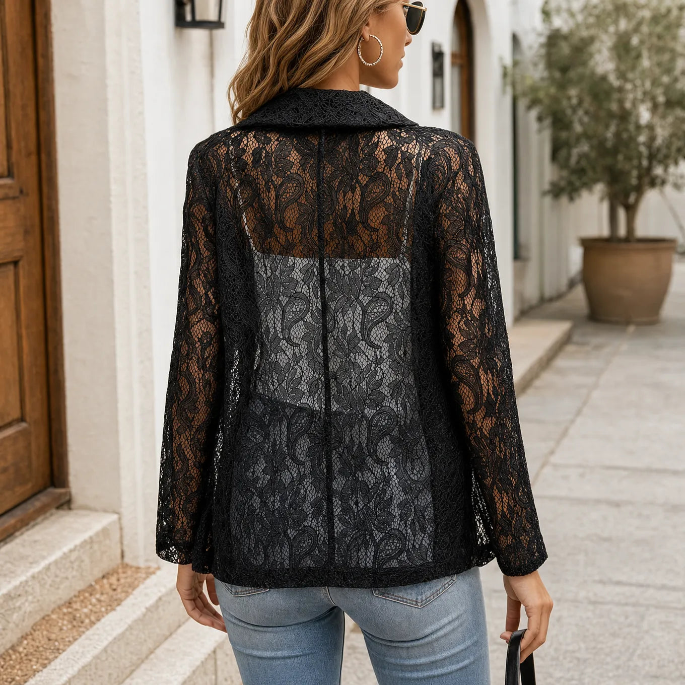 Florenza – Floral Lace-look Open-Front Blazer for Women