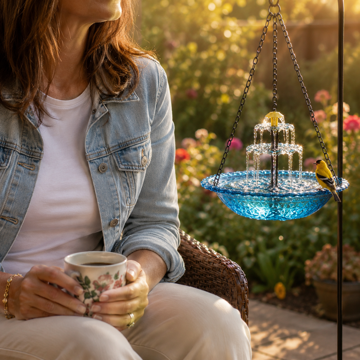Avelora – Solar Hanging Bird Bath Fountain with Two-Tier Cascade