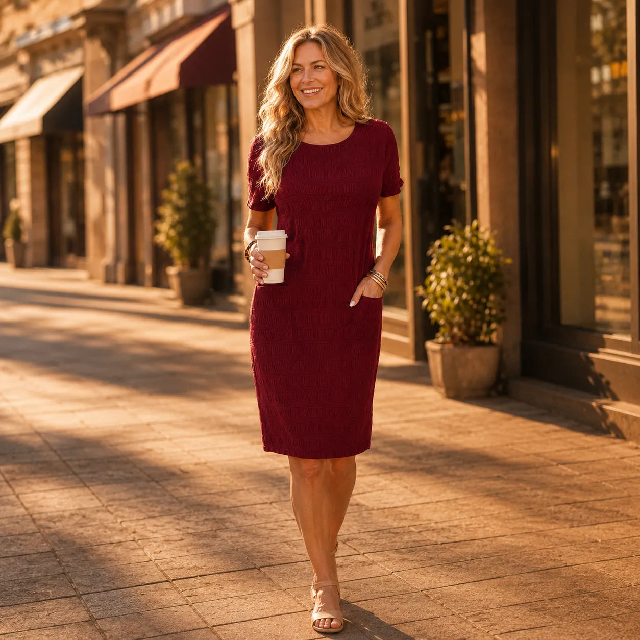 Belvora – Textured Stretch Knee Dress with Pockets