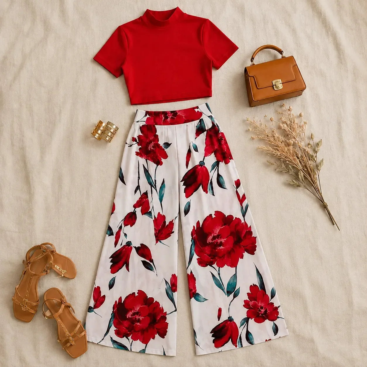 Florenza – Fitted Crop Top & Wide Leg Pants Two Piece Set for Women
