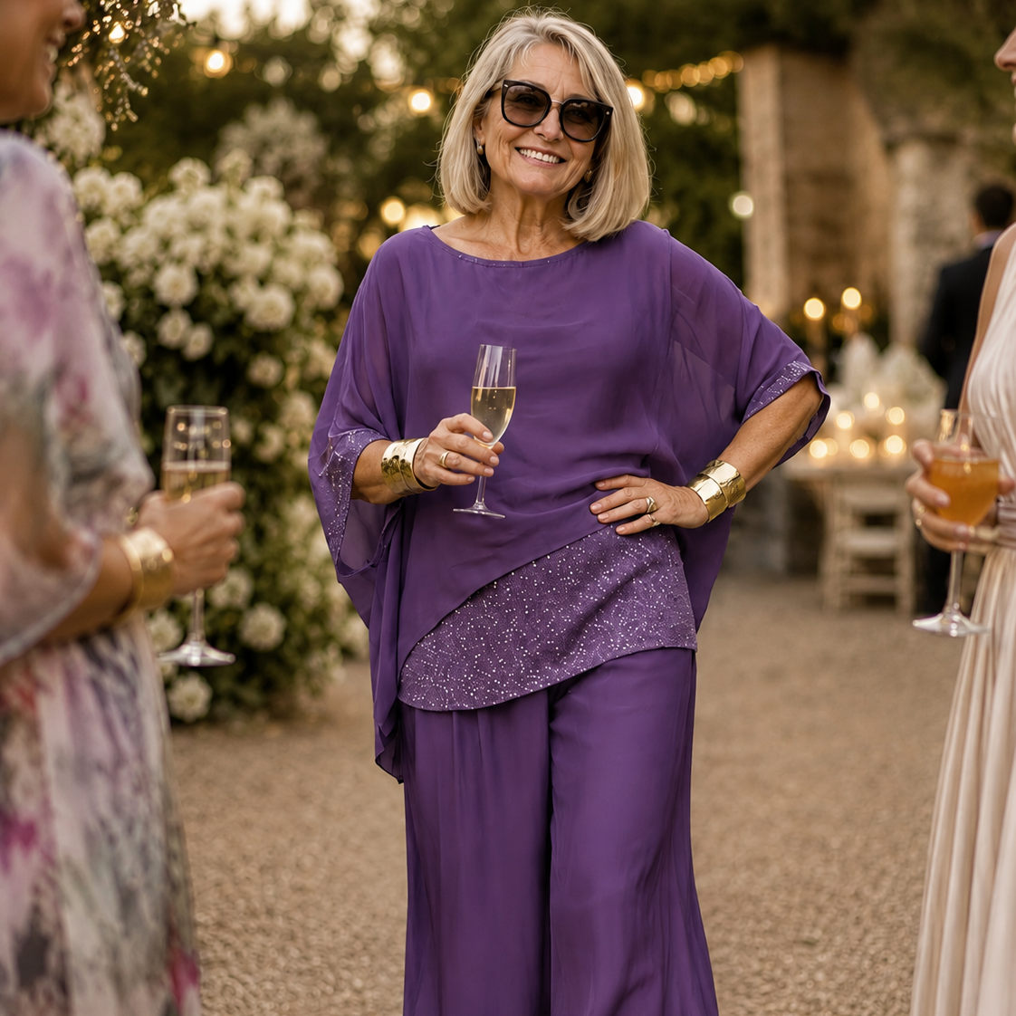 Lumésa – Chiffon Sequin Two-Piece Pantsuit Set
