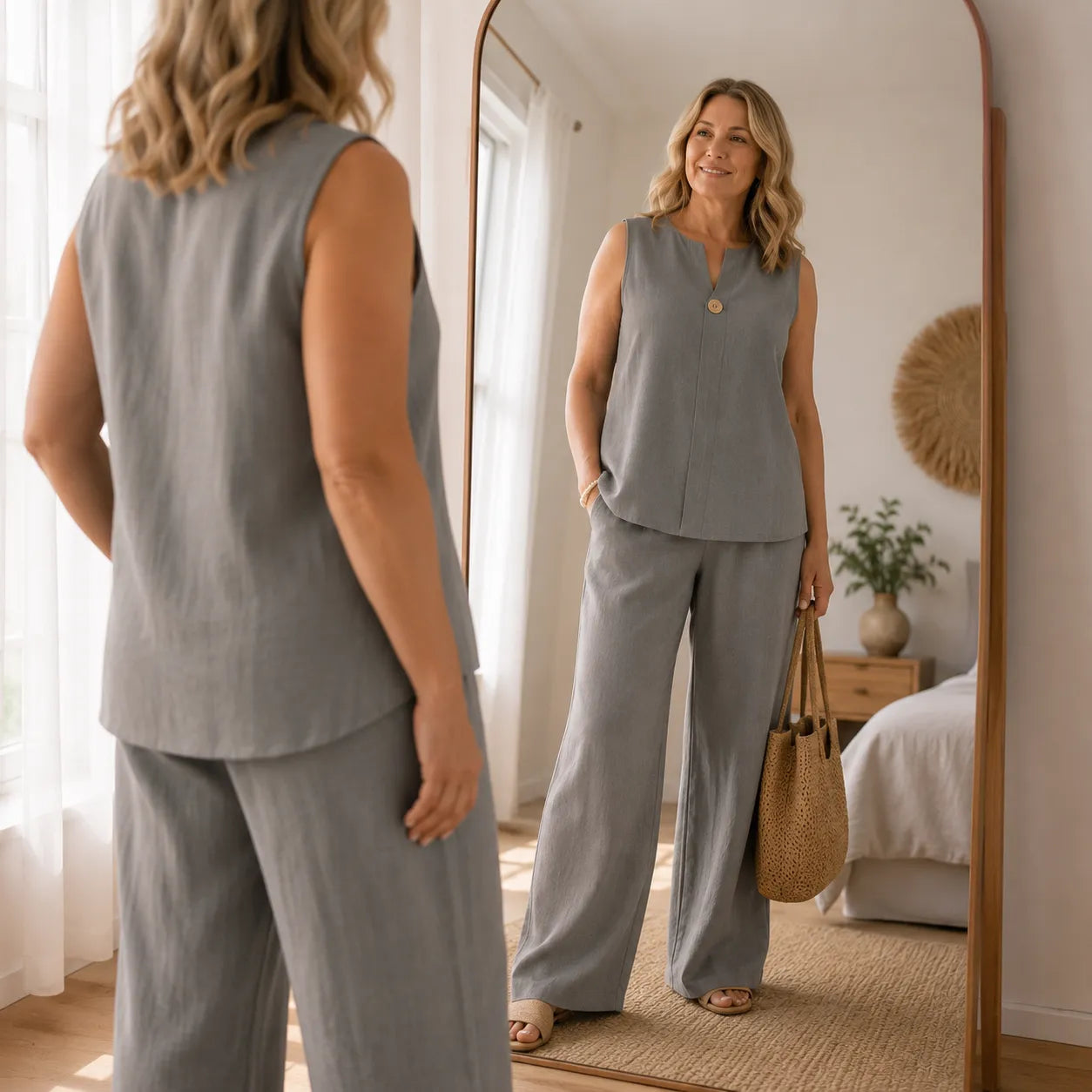 Linovea – Minimalist Sleeveless Top & Wide-Leg Trouser Set for Women
