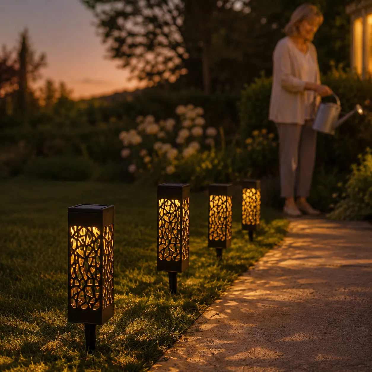 Glenmore – Solar Pathway Stake Lights with Mosaic Shadow Pattern (8-Pack)