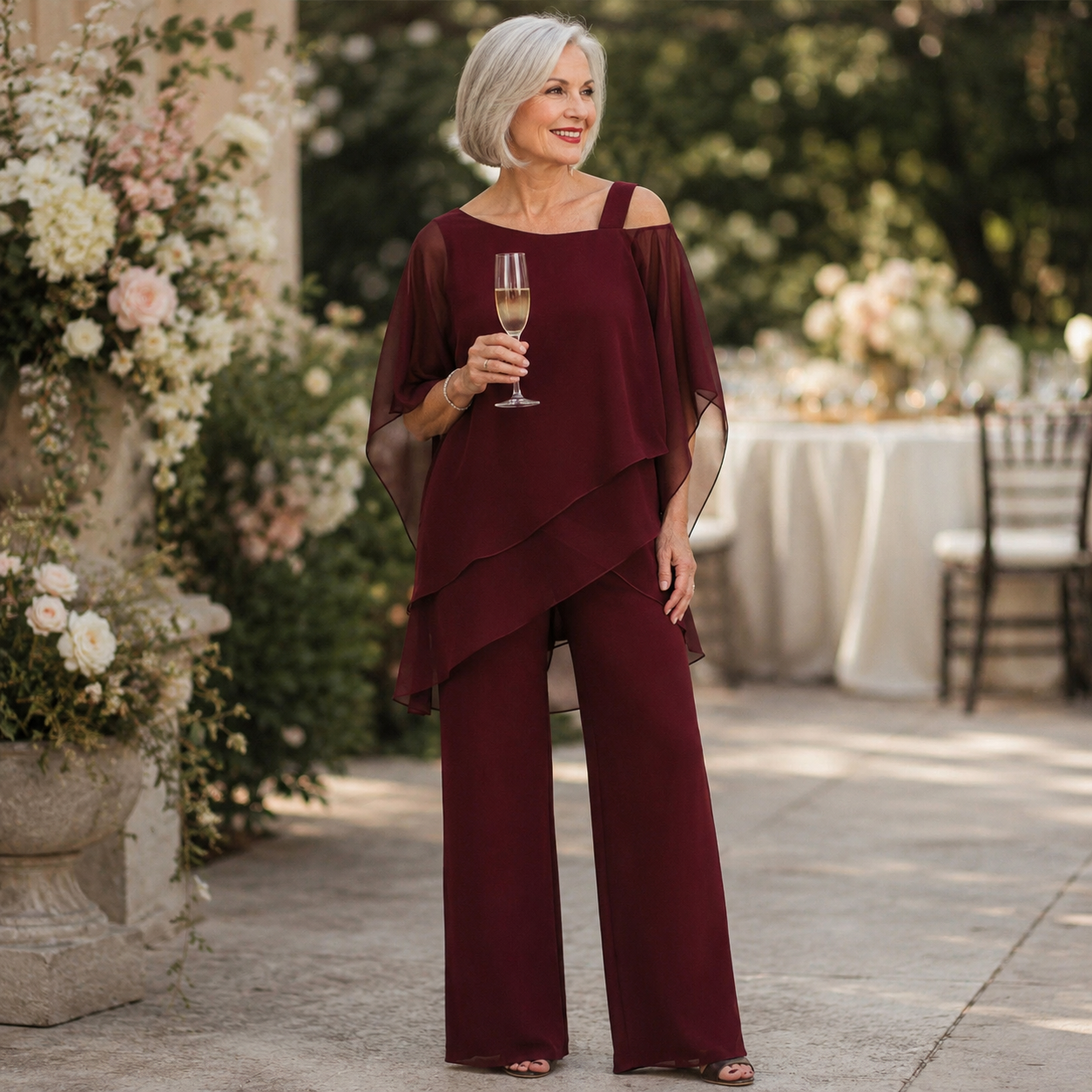 Elorvia – Overlay Wide Leg Pantsuit Set for Women