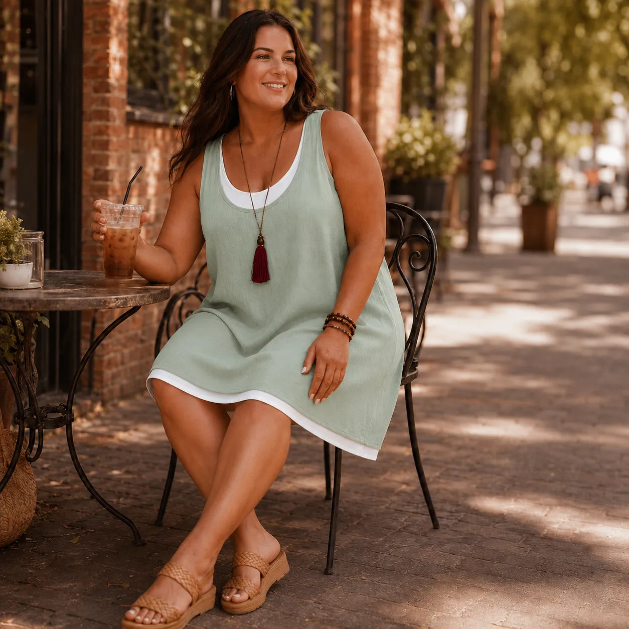 Breezella – Layered Summer Swing Dress, Sleeveless Two-Piece-like Design