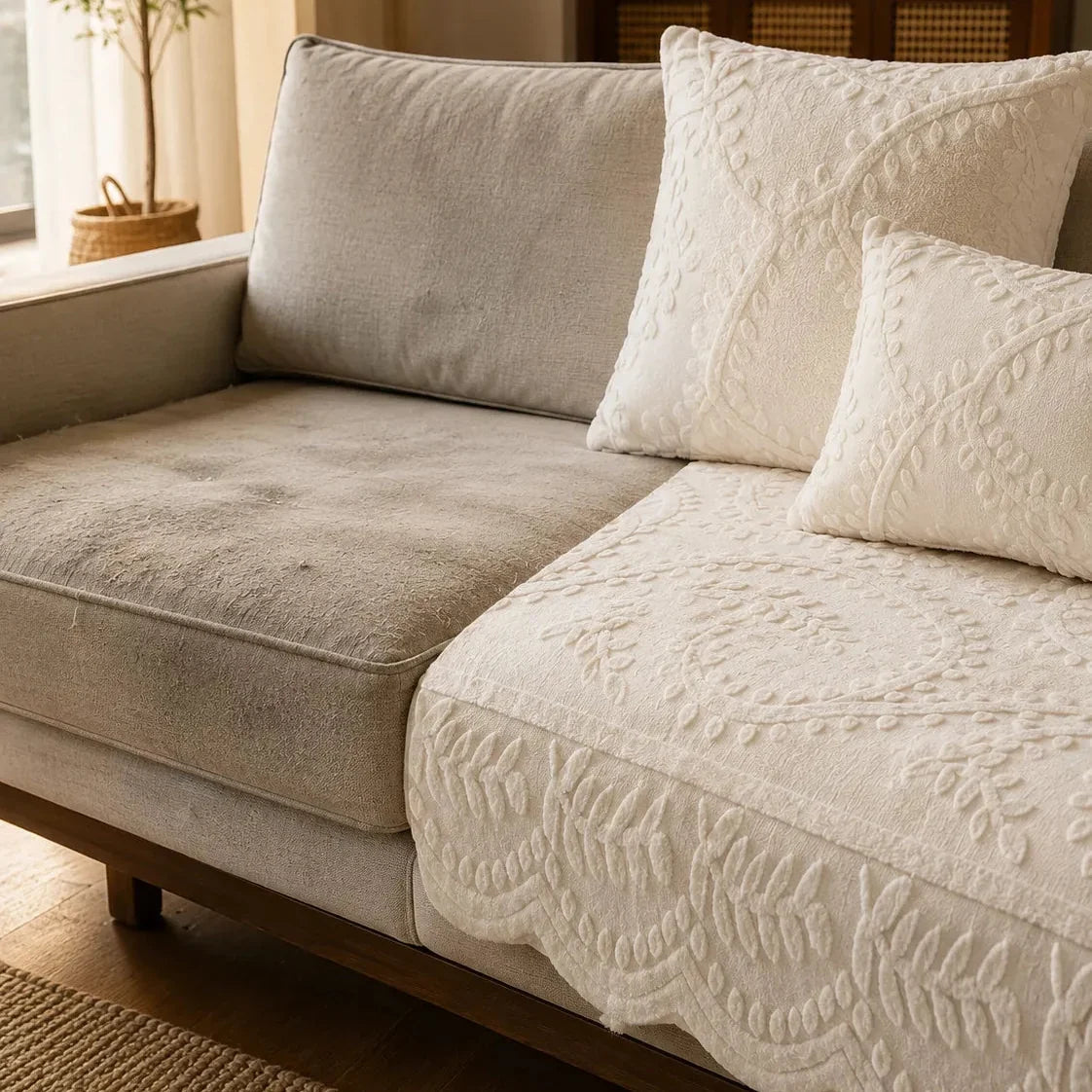 Hovela – Plush Non-Slip Couch Cover with Botanical Texture