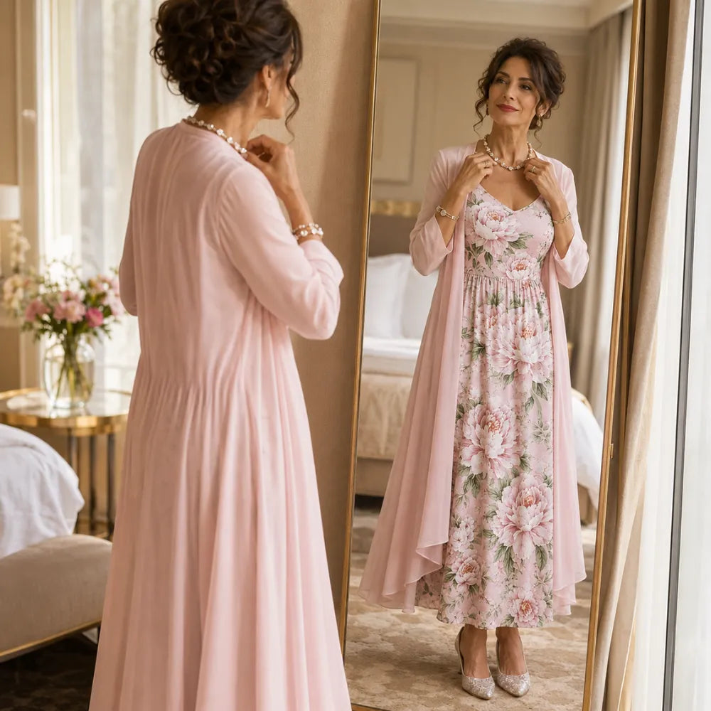 Florenza – Two-Piece Floral Maxi Dress with Sheer Duster