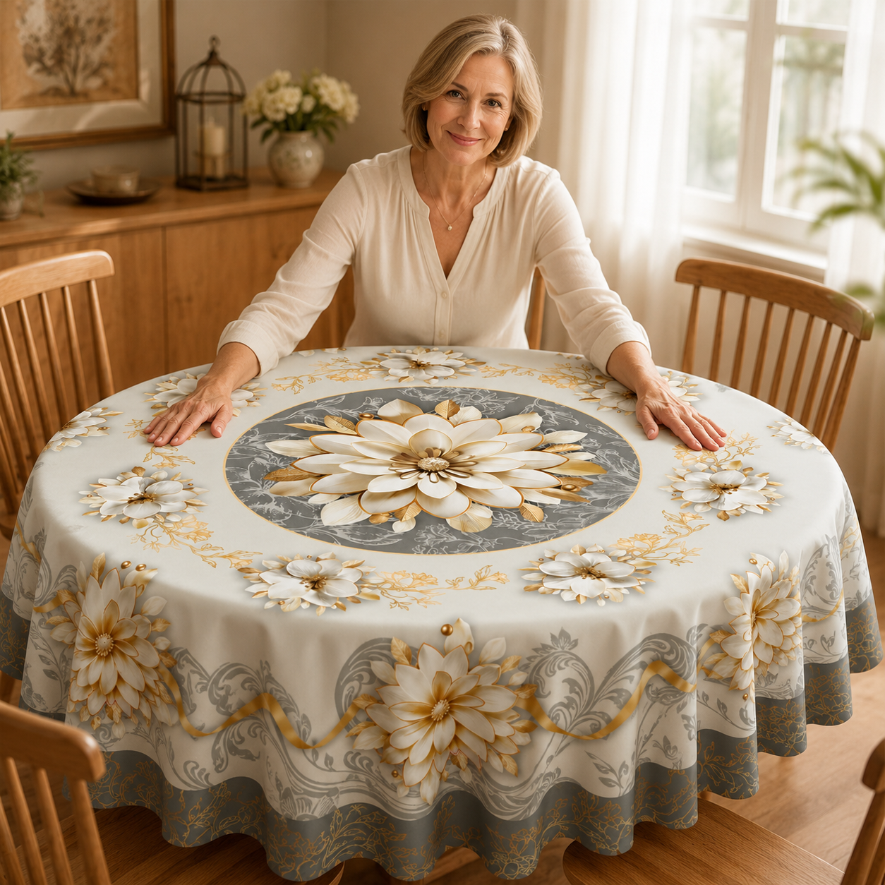 Florenza – Embossed Floral Waterproof Tablecloth for Round & Rectangular Tables