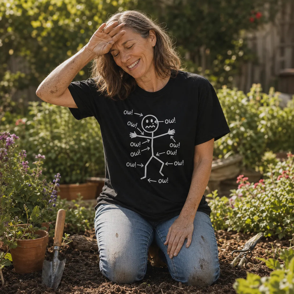 Achewear – Funny "Ow!" Stick Figure Graphic Tee, Relaxed Fit Cotton-like T-Shirt for Women & Men