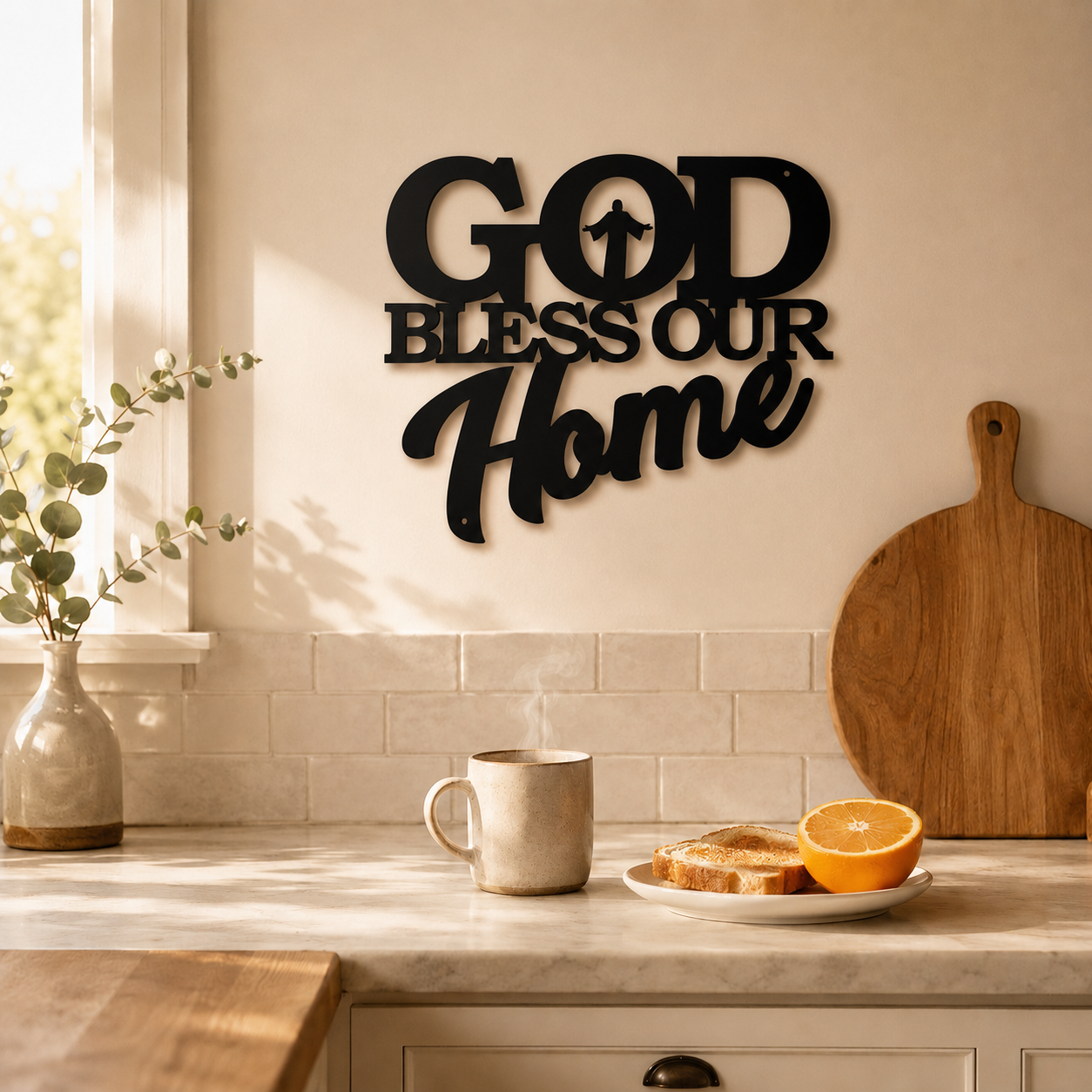 Hearthwell – Black Metal Wall Sign, Faith & Home Decor Art
