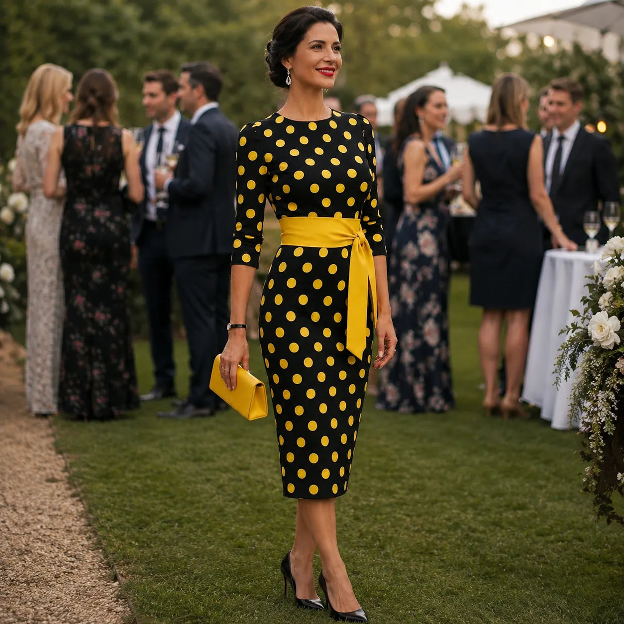 Belora – Retro Polka Dot Midi Dress with Belted Waist