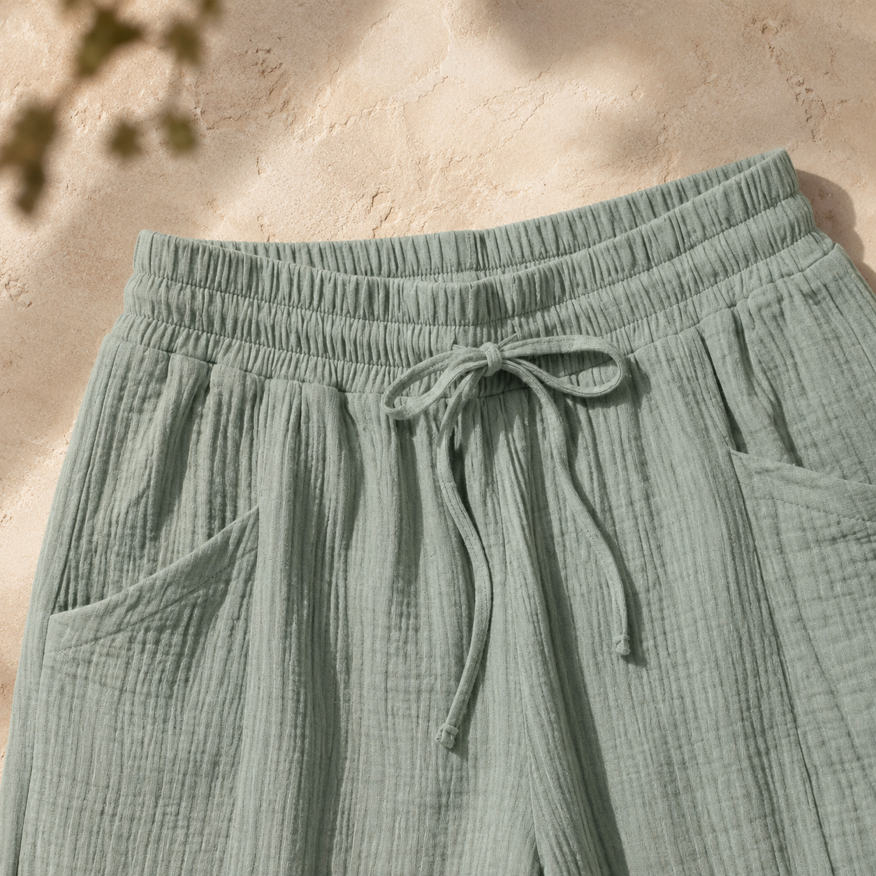 Linelle – Women's Crinkle Wide-Leg Cropped Pants with Pockets