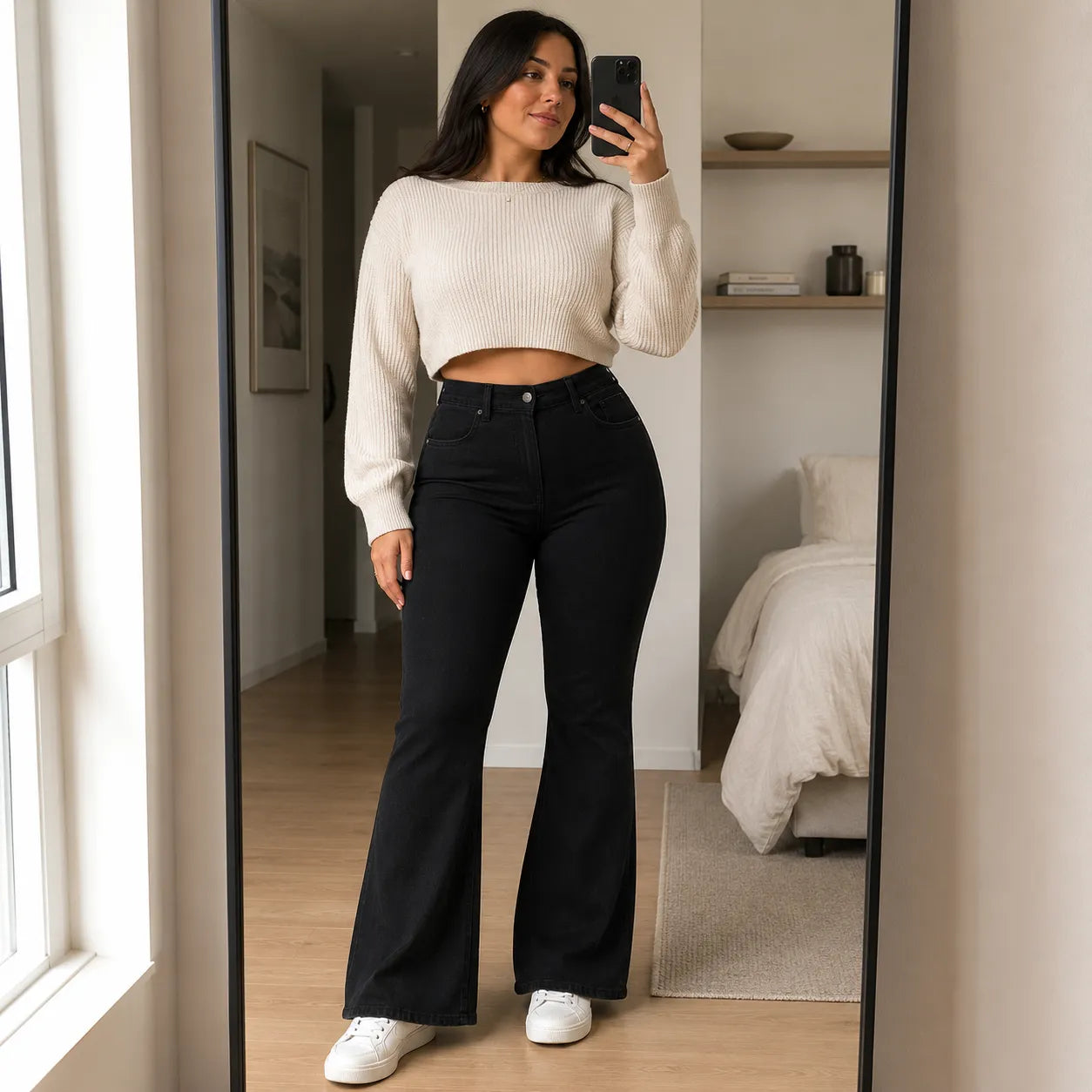 Curvella – High Waist Stretch Flare Jeans for Women, Butt-Lifting Bootcut Denim