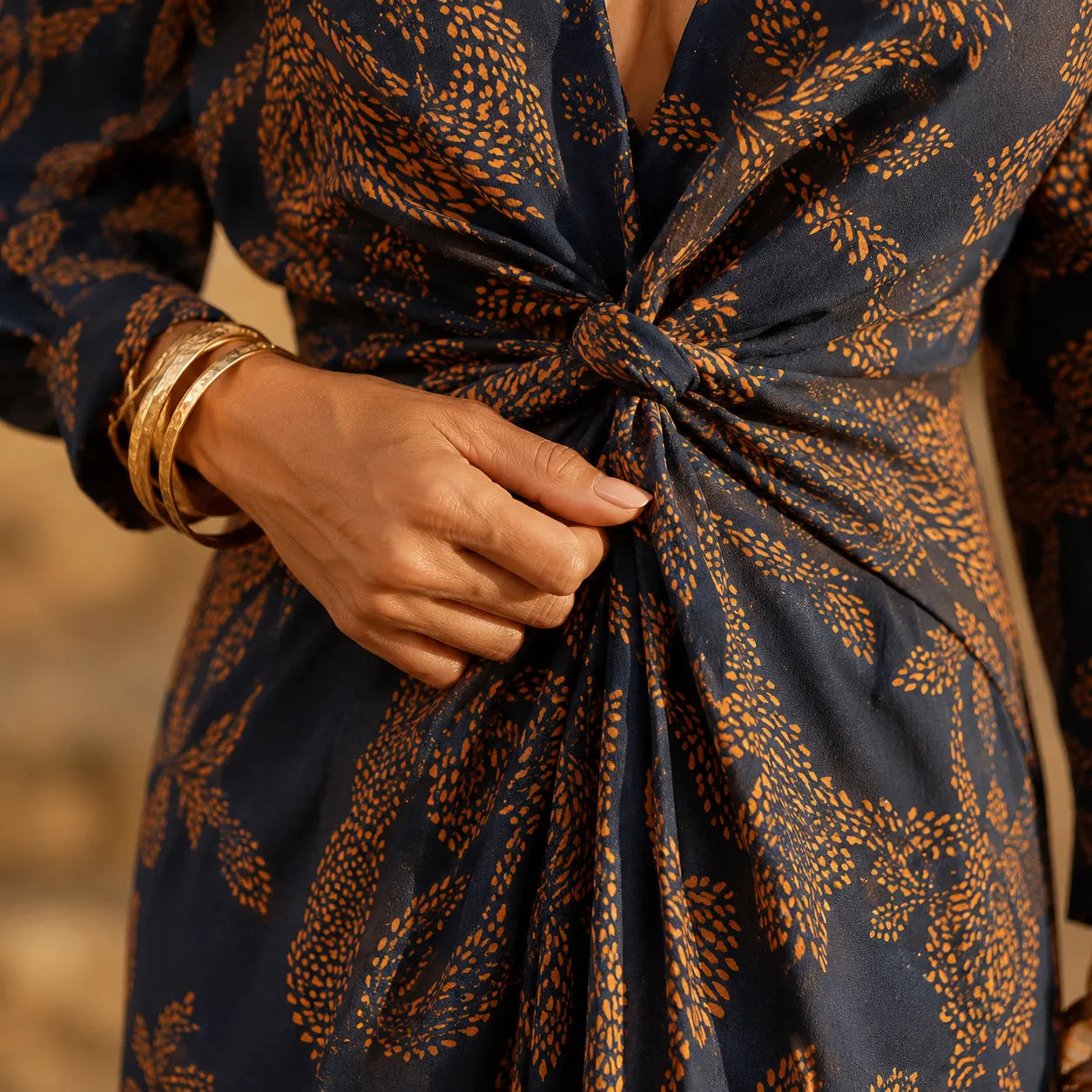 Florenza – Baroque Print Twist-Front Wrap Midi Dress