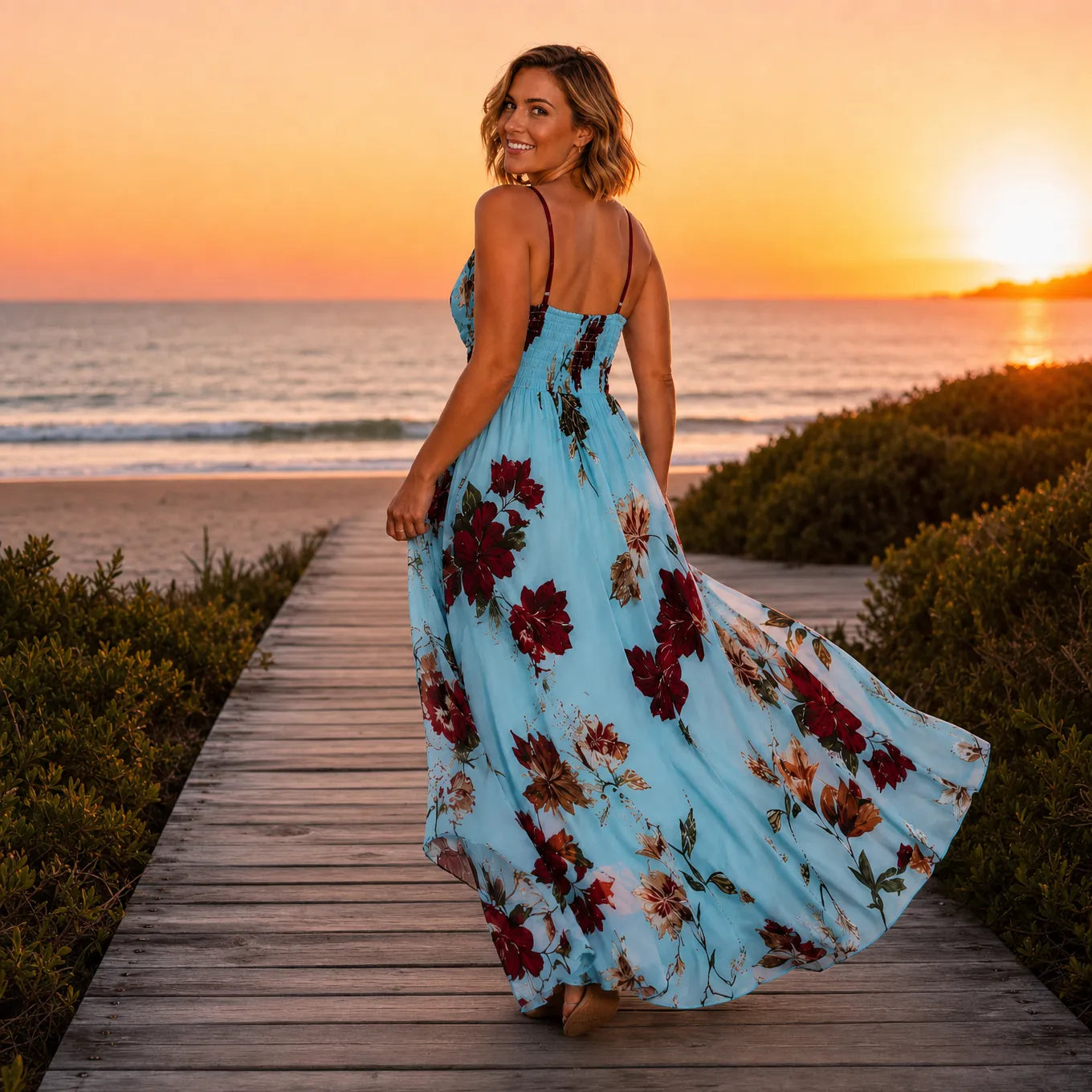 Florenza – Floral Spaghetti Strap Maxi Dress with V-Neck