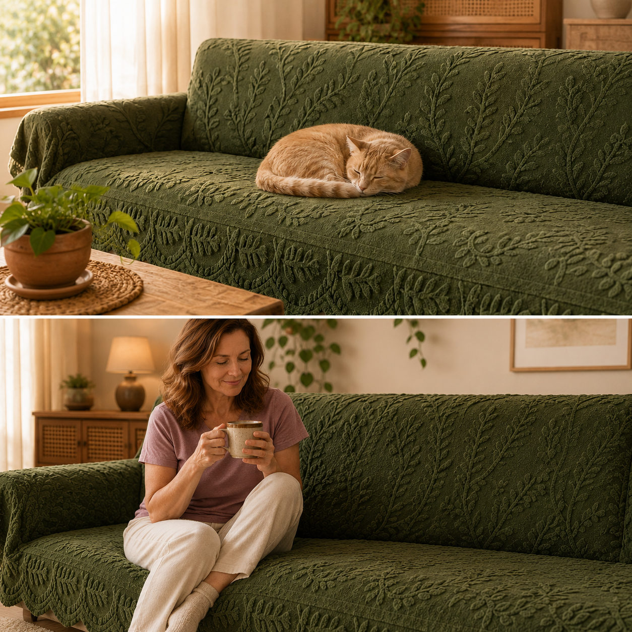Hovela – Plush Non-Slip Couch Cover with Botanical Texture