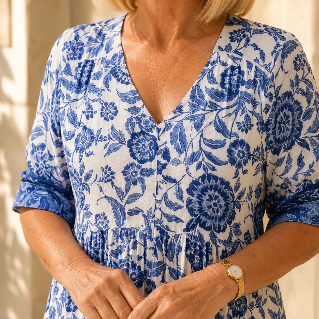 Florenza – Boho V-Neck Floral Midi Dress with Tiered Hem