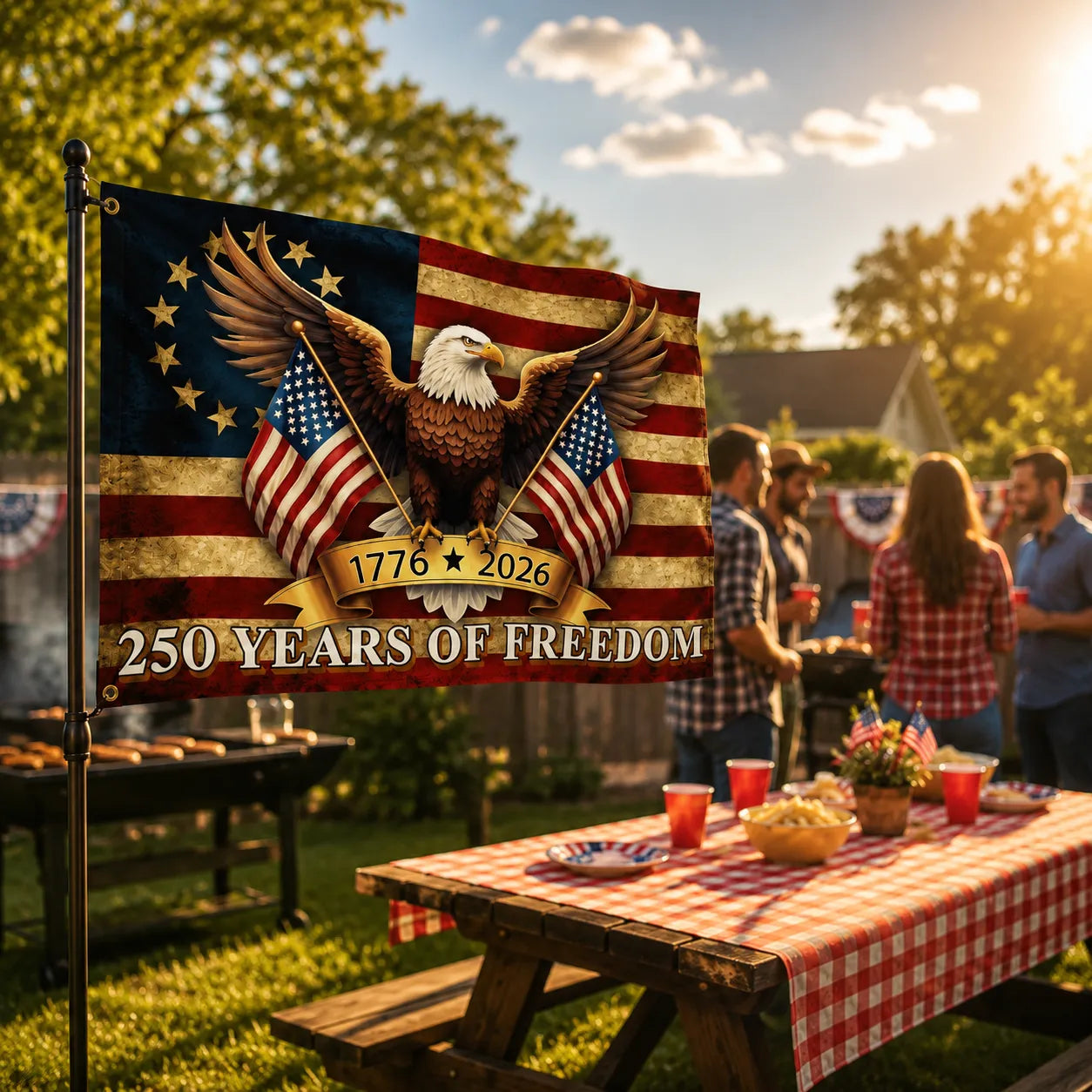 Eaglemark – 250 Years of Freedom American Flag, 1776-2026 Bald Eagle Betsy Ross Banner, Outdoor