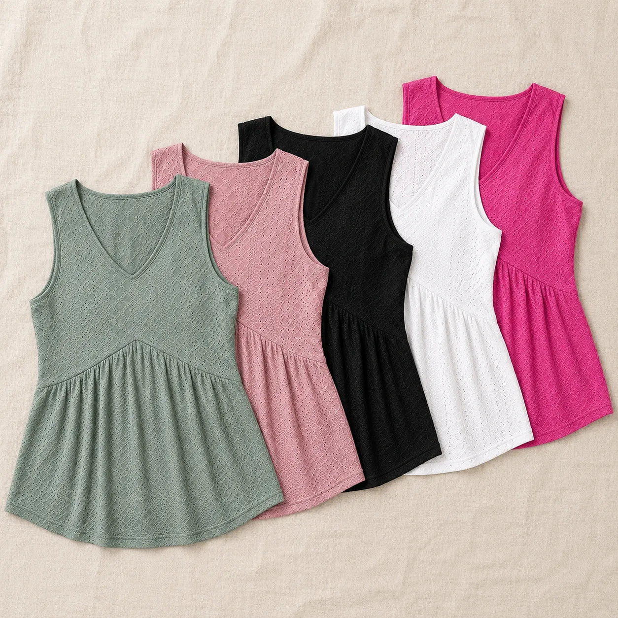 Florelle – Eyelet Peplum V-Neck Tank Top for Women, Flowy Sleeveless Summer Top