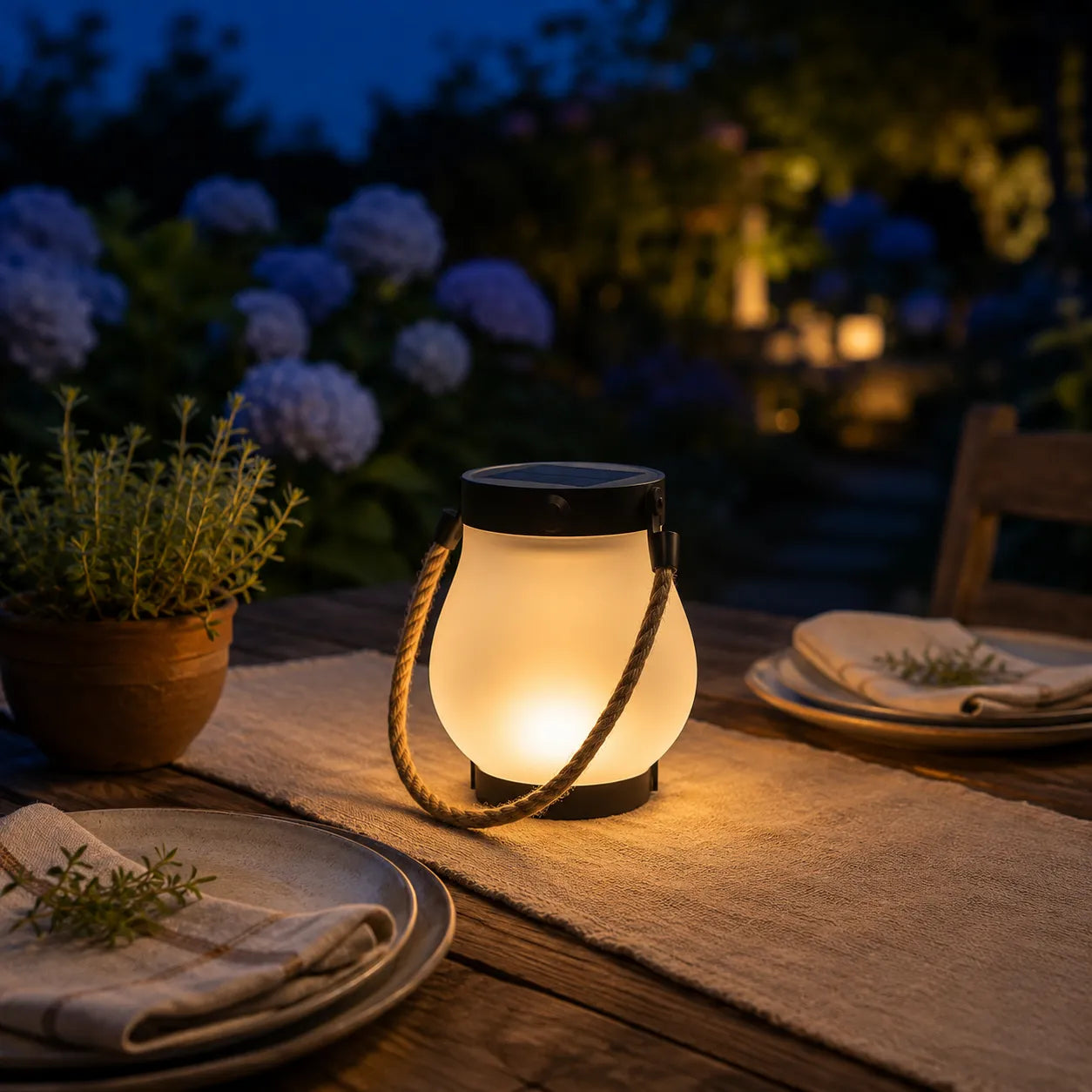 Lumvera – Nordic Solar Lantern with Flame Effect and Rope Handle