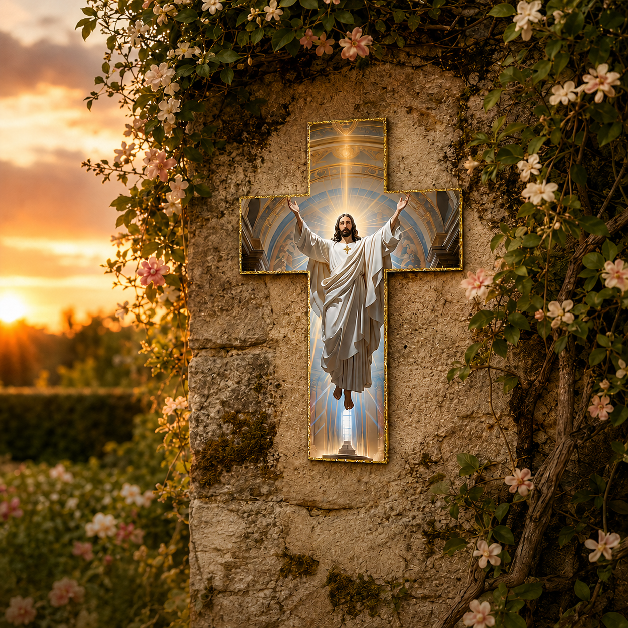 Graceholm – Risen Jesus Wall Cross, Gold Acrylic Christian Home Decor