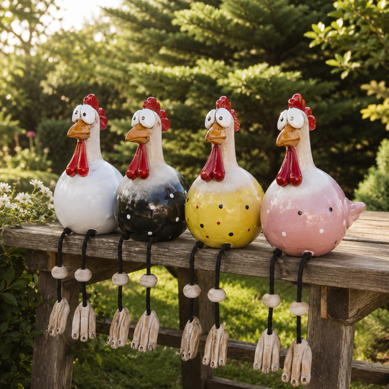 Henrietta – Hand-Painted Synthetic Resin Garden Hen with Dangling Legs